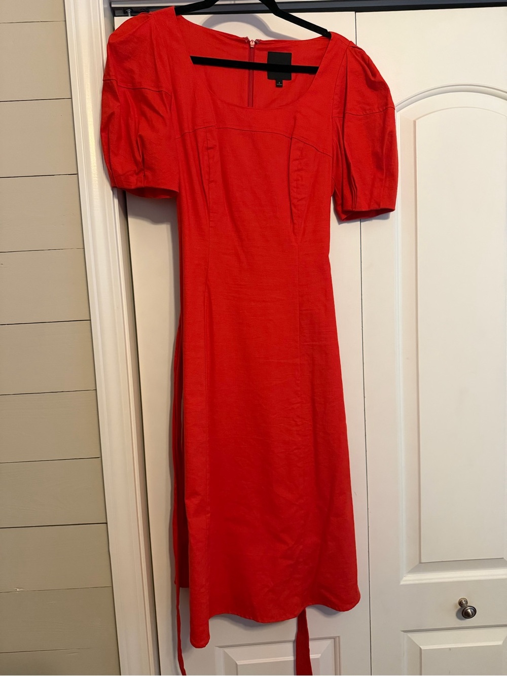Alex Marie Red Puff-Sleeve Midi Dress